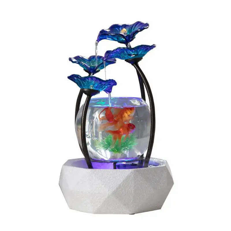 Tafelblad Water Feature Lotus Fontein Waterval Cascade Indoor Decoratie Aquarium Zen Luchtbevochtiger Meditatie Led Light Fish Tank
