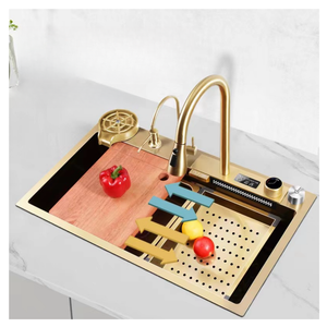 Ensemble d'évier de cuisine Libert C, robinet cascade à affichage numérique Black Shark, acier inoxydable 304, évier simple à poser, garantie 5 ans - Product Image 4
