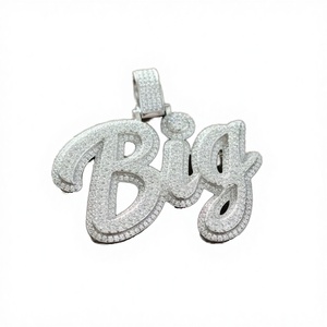 <b>Custom</b> <b>Name</b> Men's Brilliant Cut Moissanite Freshwater Pearl Card Set Pendant <b>Necklace</b> 925 Sterling Silver | Iced Script Hip Hop - Product Image 2