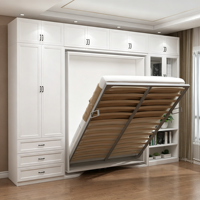 Lit mural Murphy avec bibliothèque rotative intégrée, armoire et placard, mobilier de rangement moderne et peu encombrant pour chambre d'amis