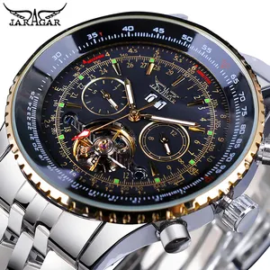 Jaragar Tourbillon Watch Men Mechanical Automatic Stainless Steel Multifunctional Man watches luxury Skeleton Mens Wrist Watch