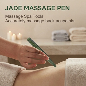 Stylo de massage en jade Xiuyan vert de haute qualité, logo et emballage personnalisés, outil Gua Sha pour spa et vente au détail - Product Image 3