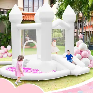 화이트 바운스 하우스를 설치하기 쉬운, 결혼식 파티를 위한 큰 볼 구덩이가있는 공기 송풍기가있는 풍선 바운스 캐슬