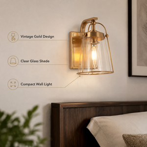 Lámpara de pared decorativa moderna para interiores, de hierro forjado con pantalla de vidrio transparente, luz cálida E12 para dormitorio o sala de estar. - Product Image 4