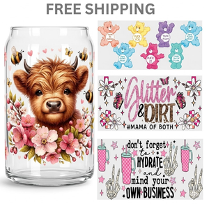 Free Shipping Trending Funny Quote Skeleton Hand Rub On Transfer Decals Waterproof UV DTF Cup Wrap For 16oz Glass Cups - Product Image 1