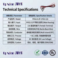 Kabel Harness Pemisah Terminal PHS2.0 2P Male ke Dual 110 Female, 1 ke 2, Merah Hitam untuk Lampu Kabinet LED Strip, Custom OEM