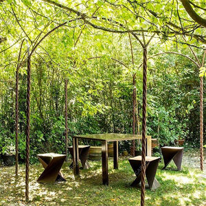 Contemporary Geometric Corten Steel Outdoor Dining Set-Durable & Stylish - Product Image 4