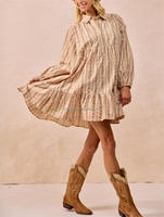 Robe chemise vintage à rayures et imprimé floral pour femme, col à revers, manches longues, à volants, poches latérales, coupe ample, décontractée, mini, grande taille, tunique