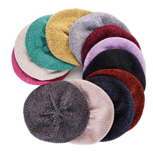 HZM-22355 fil de chenille fil de polyester béret chapeau en tricot pour <span class=keywords><strong>femme</strong></span> béret tricoté fantaisie - Product Image 1