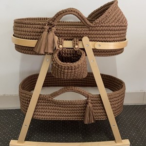 Customized Crochet <strong>Moses</strong> <strong>Basket</strong> Double/Single Layer Design Baby Bassinet with Wood Stand for Nursery - Product Image 6