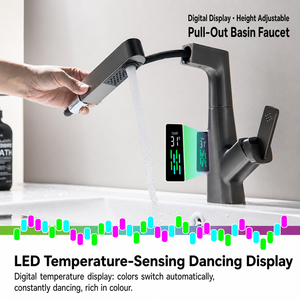 Zinc Alloy Ceramic Pull-out Deck Mount Bathroom Sink Basin <strong>Faucet</strong> Tap Single Hole <strong>Installation</strong> Hot/Cold Water Mixer Digital - Product Image 6