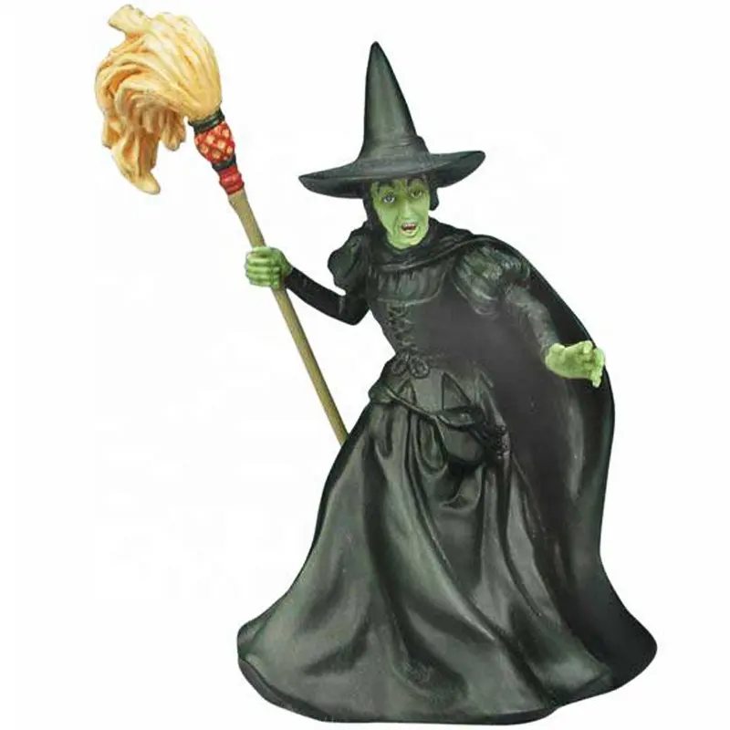 High grade movie character figure mythical mini polyresin wizard of oz miniature wicked green witch figurine with broom