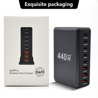 Pengisi Daya Cepat Desktop GaN 440W Multi-spesifikasi 5C3A 100W USB-C PD QC3.0 untuk Ponsel, Tablet, Laptop, Kamera, Ramah Lingkungan