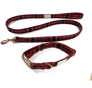 Ensemble collier et laisse pour chien <span class=keywords><strong>en</strong></span> <span class=keywords><strong>laine</strong></span> tweed de luxe avec boucle <span class=keywords><strong>en</strong></span> or rose, rubans à motifs rayés et fonction de libération rapide - Product Image 1