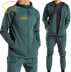 Sifot Venta al por mayor de logotipo personalizado Crop Side Pocket Washed Puff Print Zip Up Windbreaker Hoodie Set Hombres 500gsm - Product Image 1