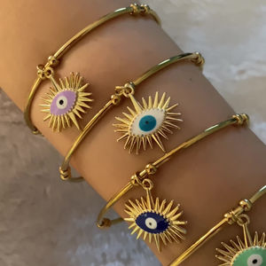 G4274 venta al por mayor ajustable Ojo Azul brazalete chapado en oro azul ojo brazaletes joyería con ojo de la suerte moda encanto regalos - Product Image 2