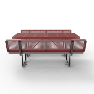 Meja Piknik Persegi Panjang Besi Desain Modern Tahan Lama 72 Inci Multi Warna OEM dengan Sandaran Logam Berlubang Merah untuk Furnitur Luar Ruangan - Product Image 3
