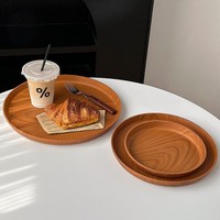 Houtnerf Rond Dienblad, Plastic Serveerschaal, Coffeeshop Dessertdisplay, Ins Stijl Fruitschotel