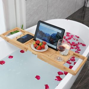 Bamboo Expandable Foldable Bathtub Rack Caddy <strong>Bath</strong> <strong>Table</strong> with Book Phone Holder Rack Bathroom Storage Rack for Suitable Bathtubs - Product Image 4