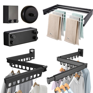 Séchoir à linge mural rétractable en aluminium avec crochets, <span class=keywords><strong>pliable</strong></span>, pour séchage de vêtements - Product Image 2