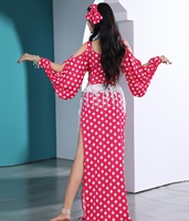 Costume de danse du ventre pour femmes, robe à épaules dénudées, à pois, style Baladi