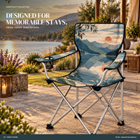 Chaise pliante portable robuste avec accoudoirs, porte-gobelet et motif logo personnalisé pour cabane en bord de lac - Vente en gros