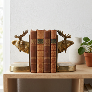 AK Brass Polish Finished Brass Moose Shape Metal <b>Bookends</b> Set Of 2 Customized Decorative Book Ends for Room Library Home Office - Product Image 1