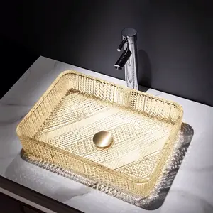 Yeson benzersiz tasarım sayaç üst temperli cam el banyo için lavabo kristal renkli lavabo kase