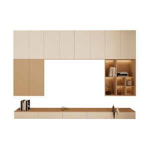 Meuble TV Chen Le couleur crème, combinaison de meubles de rangement en bois massif sur pied pour salon - Product Image 5