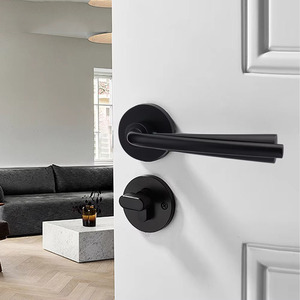 Manija de Puerta Redonda Negra Mate con Cerradura, Manija Interior con Acabado Negro Mate, Palancas Mecánicas Simétricas - Product Image 1