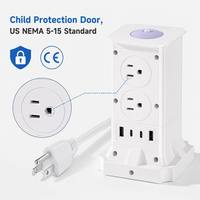Multiprise verticale personnalisée avec logo, 4 prises US, 2 ports USB, 2 ports USB-C PD à charge rapide, rallonge 2m, protection contre les surtensions 10A