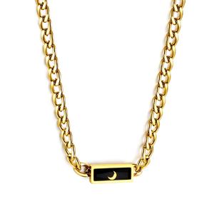 Collar con Colgante de Luna Rectangular de Circonio Negro en Acero Inoxidable, Cadena de Oro de 18K, para Hombre - Product Image 1