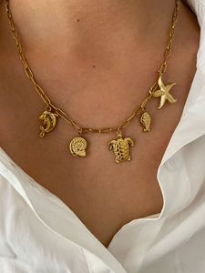 Summer Ocean Serious Or 18k Acier inoxydable PVD Plaqué or Coquillage de mer Étoile de mer Conque <span class=keywords><strong>Pendentif</strong></span> Chaîne Trombone Collier - Product Image 4