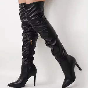 China Wholesale High Quality Womens Genuine Leather Autumn Winter Women Knee Thin High Heels Ladies Boots