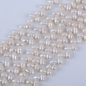 Perlas nucleadas de agua dulce naturales de 6-7 mm, cuentas de arroz con tres o siete agujeros, color blanco brillante para collar de perlas DIY - Product Image 4