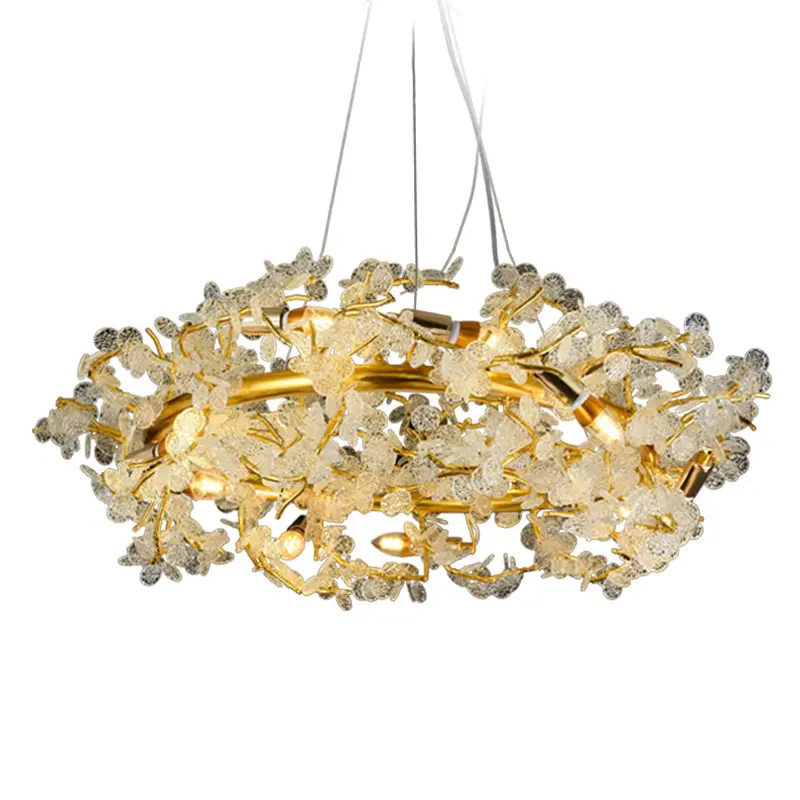hoop circular shape gold chandelier luxury Aluminum pendant ring light for reception