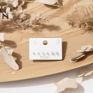 Orecchini a lobo con zirconia cubica 3mm 4mm 5mm bianchi rotondi in acciaio inossidabile, set di gioielli da donna 12 pezzi - Product Image 3