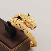 Nouveaux bijoux pour hommes et femmes, bracelet en cuivre plaqué or, bracelet léopard à double tête, bracelet léopard tacheté
