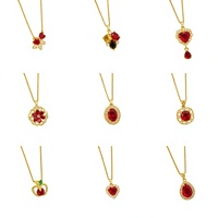 Kalung Liontin Grosir 26 Model Trendi Lapis Emas Stainless Steel Rantai Zirkon Merah Mahkota Ceri Bunga Hati Buah