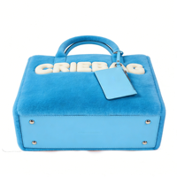 Benutzerdefiniertes Logo 2026 Blaue Flauschige Wasserdichte PU Mode-Schultertasche 3D-Buchstaben-Dekor Mini-Etikett Große Kapazität Lässige Alltagstasche