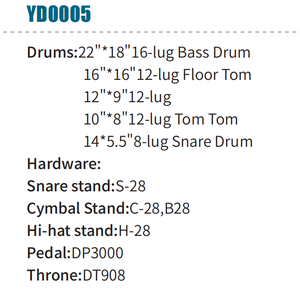 Set di batteria jazz per principianti (YD0005) 5 tamburi 3 supporti per piatti, sgabello, pedale per batteria, bacchette, pavimento <span class=keywords><strong>Tom</strong></span> - Product Image 3