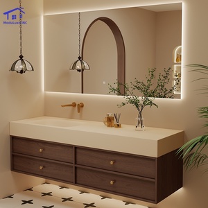 Brown Chinese-style bathroom vanity smart mirror cabinet warm-toned washbasin wall-mounted cabinet - Product Image 1