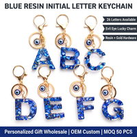 Nouveau Porte-clés en résine bleu roi avec 26 lettres anglaises, motif œil de diable, lettres majuscules, pour sacs à main femme