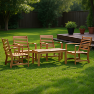 Ensemble de canapé de jardin 5 pièces en teck massif naturel, meubles d'extérieur durables - Product Image 2