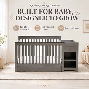 Lit bébé en bois massif écologique avec table à langer et tiroirs, lit tout-en-un pour dormir et ranger les affaires des nourrissons - Product Image 3