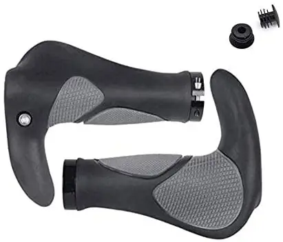 Gambar baru pegangan setang sepeda gunung, ergonomis Anti selip dengan ujung batang nyaman karet lembut untuk pegangan setang sepeda MTB