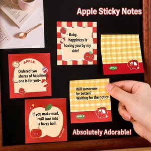 Notas Adhesivas Kawaii con Diseño de Manzana, 8x8cm, 50 Hojas, Papel Offset de 70gsm, Pegatinas de Dibujos Animados para Planificador, Listas de Tareas, Venta al Por Mayor - Product Image 1