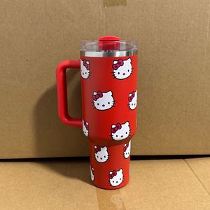 Gobelet de voyage isotherme en acier inoxydable de luxe de 40 oz avec poignée et paille, motif chat de dessin animé, idéal comme cadeau - Product Image 3