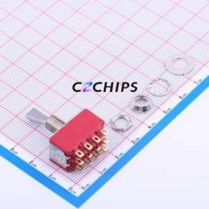 7401P3YZGE Toggle Switch Through hole Component (THT) Switch 4-Pole Double Throw 120V 28V Cylindrical Knob - Product Image 1