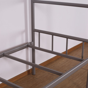 Steel <b>Bunk</b> <b>Bed</b> Grey Round Tube Frame Double Layer Dormitory <b>Bed</b> With Straight <b>Ladder</b> Bedroom Use - Product Image 3